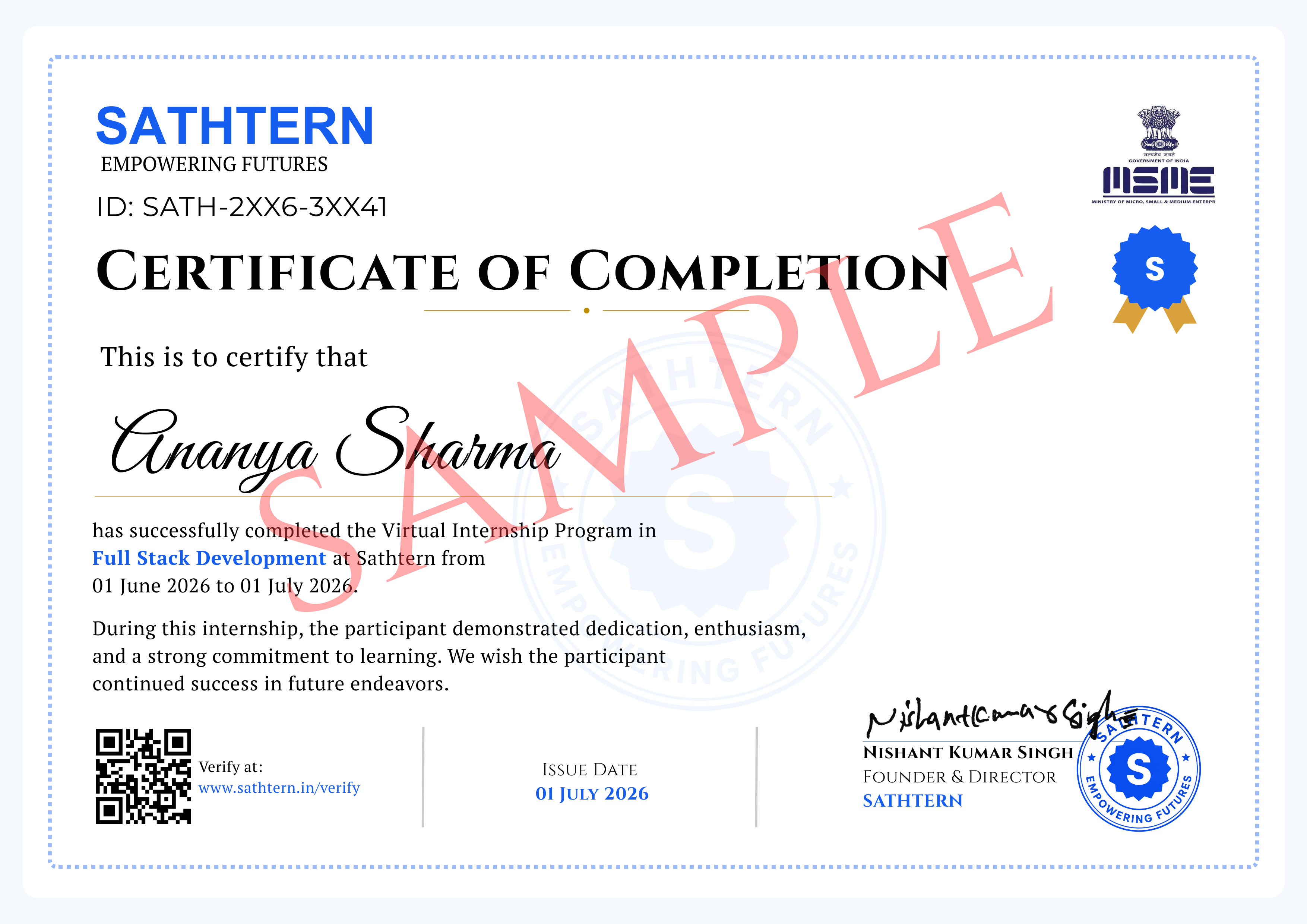 Sample Sathtern certificate